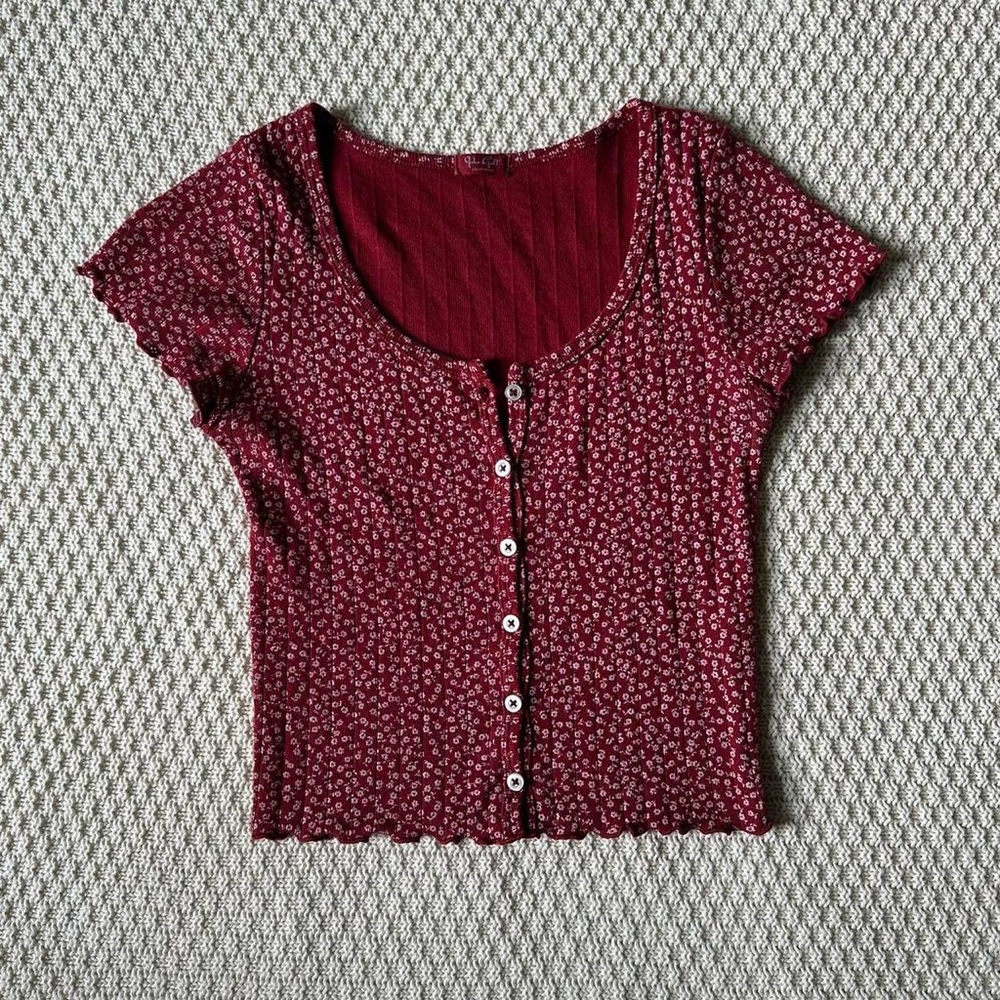 Brandy Melville red & white floral button up top